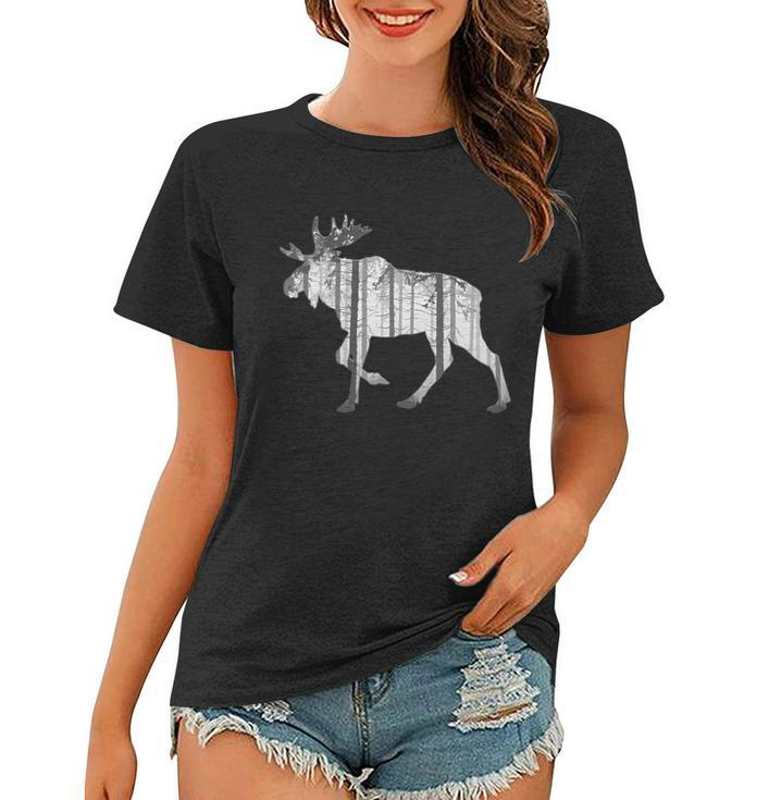 Moose Forest Silhouette Grey Style Tshirt Women T-shirt