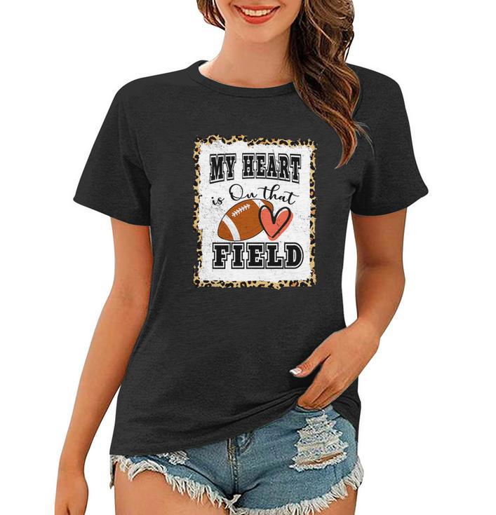 My Heart Is On The Field Cute Leppard Football Mom Tshirt Women T-shirt