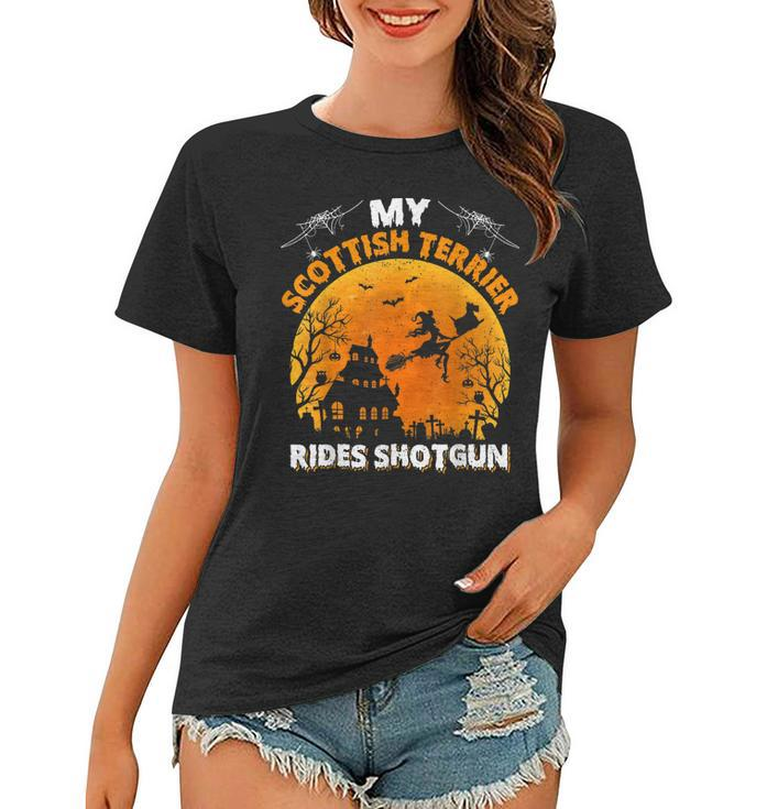 My Scottish Terrier Rides Shotgun Scottish Terrier Halloween  Women T-shirt