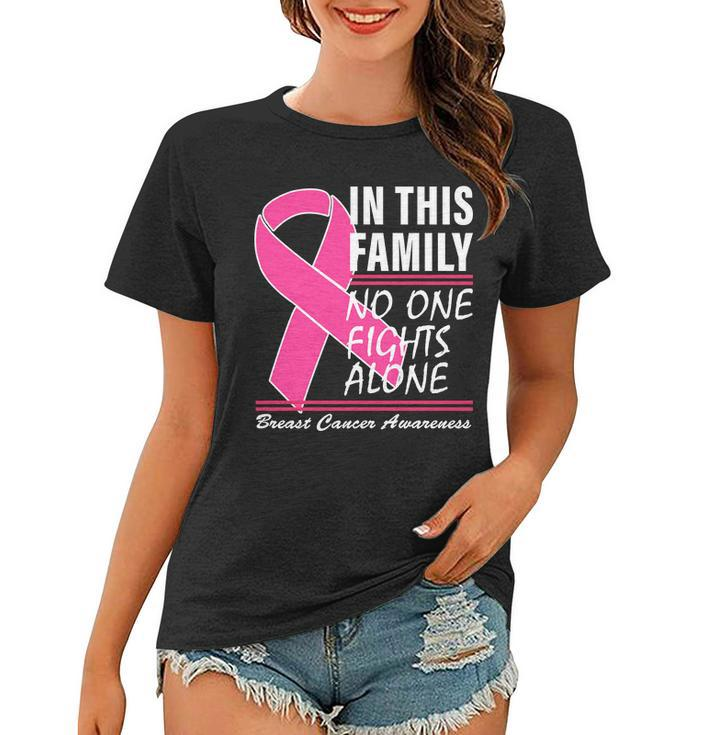 No One Fights Alone Breast Cancer Awareness Ribbon Tshirt Women T-shirt
