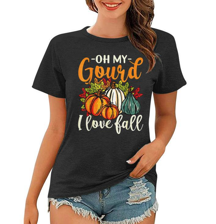 Oh My Gourd I Love Fall Pumpkin Fall Leaves Vintage Women T-shirt