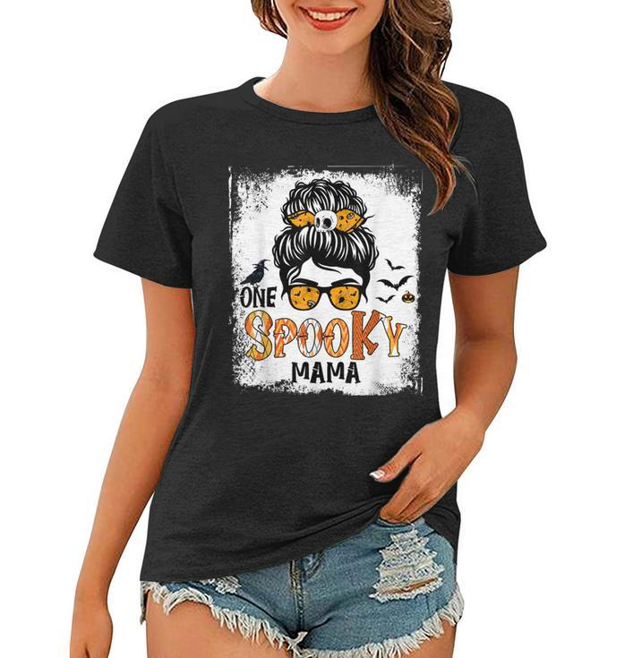One Spooky Mama For Halloween Messy Bun Mom Monster Bleached  V5 Women T-shirt