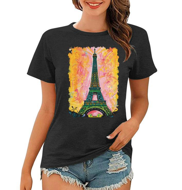 Paris France Colorful Eiffel Tower Women T-shirt