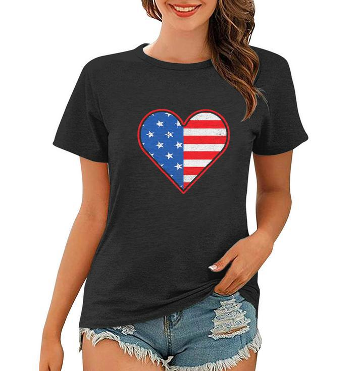 Patriotic American Flag Heart For 4Th Of July Girl Women T-shirt
