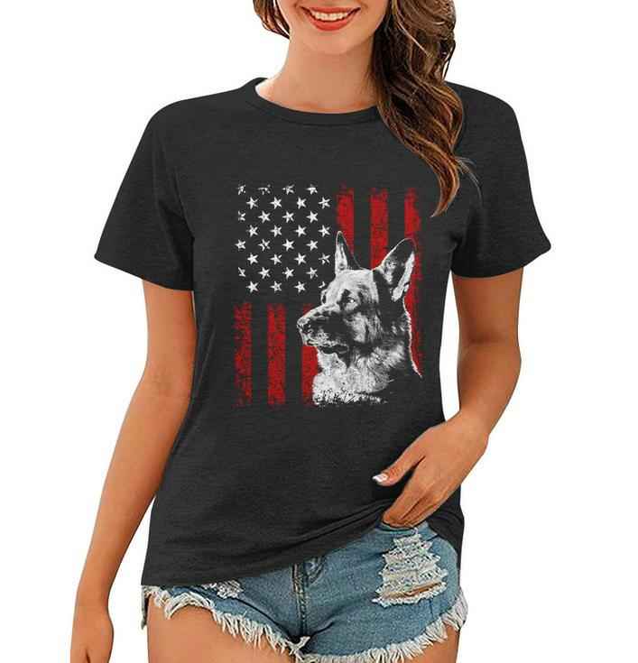Patriotic German Shepherd American Flag Dog Gift V2 Women T-shirt