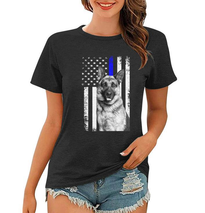 Patriotic German Shepherd Dog American Flag Thin Blue Line Gift Women T-shirt