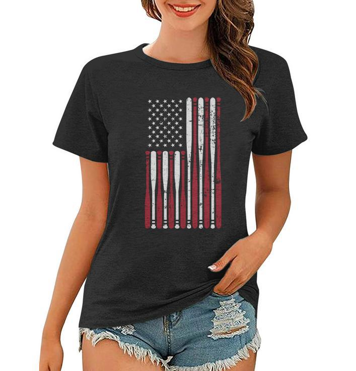 Patriotic Us American Baseball Bats And Stars Stripes Flag Great Gift Women T-shirt