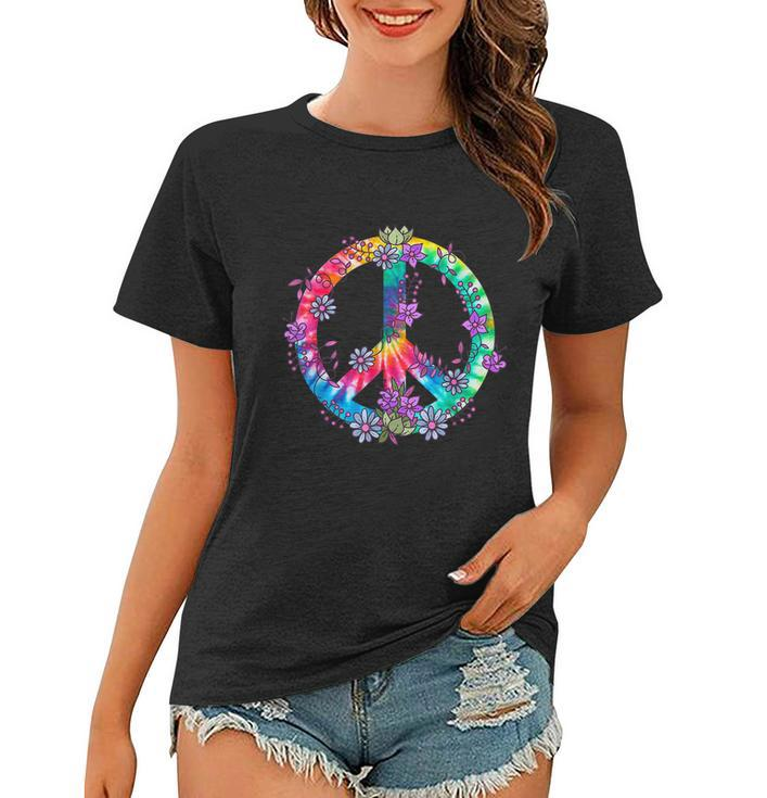 Peace Sign Love Flowers 60S 70S Tie Dye Hippie Costume Women T-shirt
