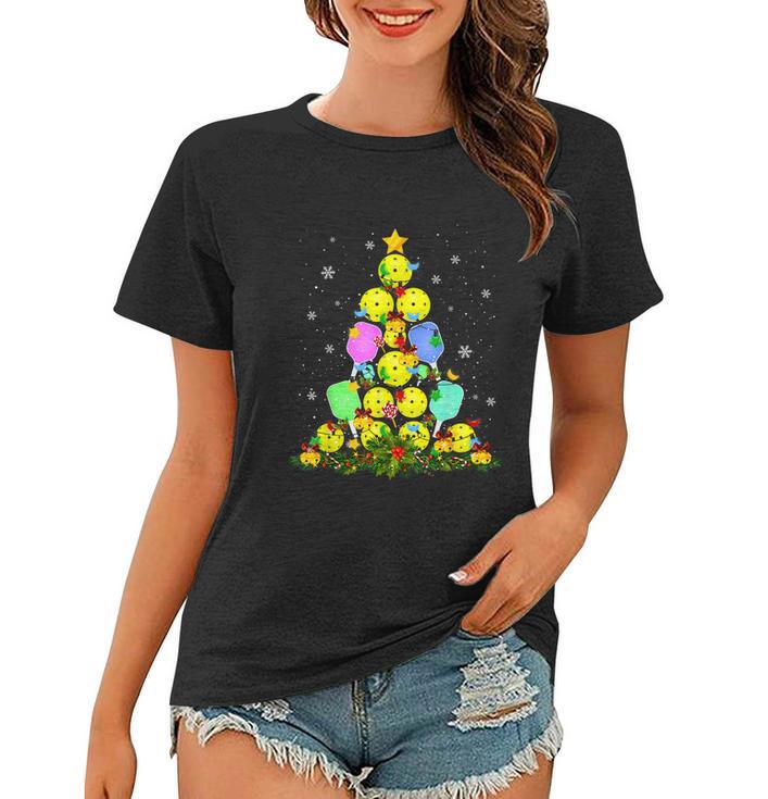 Pickleball Christmas Tree Santa Pickleball Xmas Lights Gift Women T-shirt