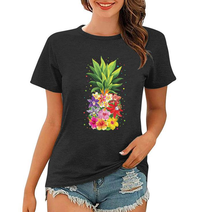 Pineapple Flowers Aloha Hawaii Vintage Hawaiian Floral Women Women T-shirt
