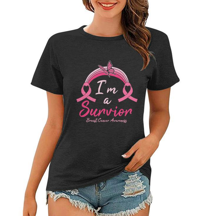 Pink Ribbon Butterfly Heart Im A Survivor Breast Caner Women T-shirt