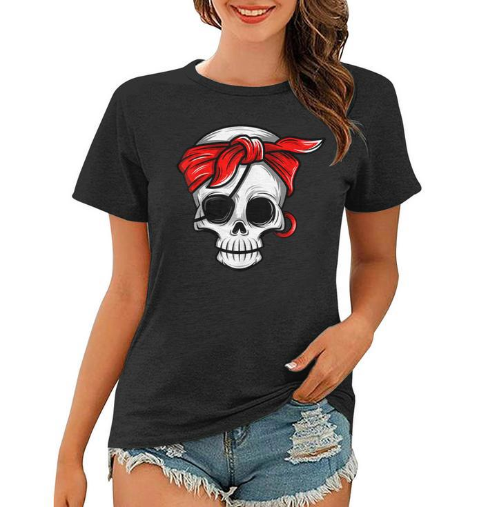 Pirate Dead With Eye Patch Red Bandana Halloween Diy Costume  Women T-shirt