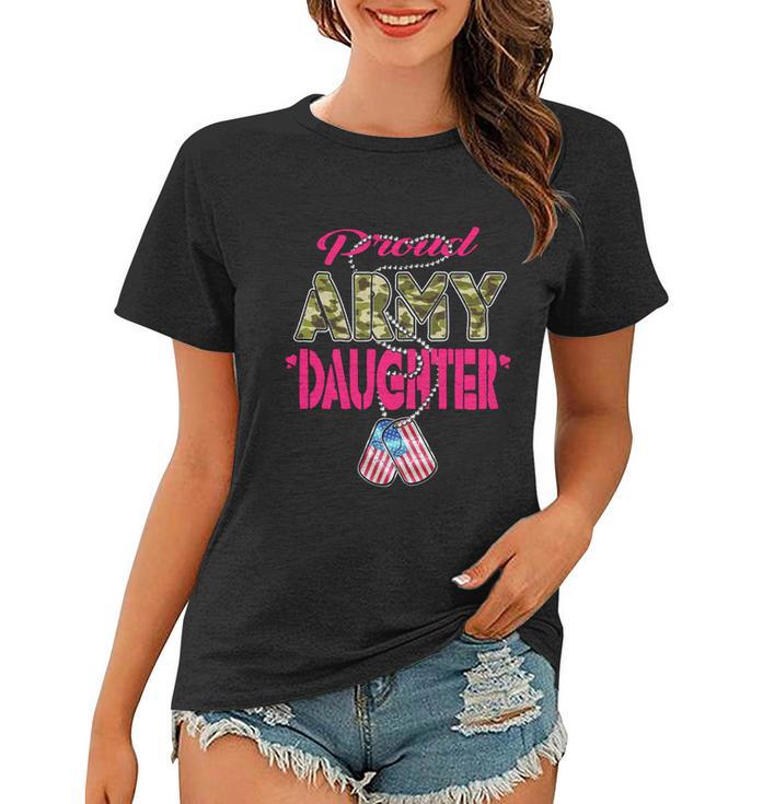 Proud Army Daughter Us Flag Gift Camo Dog Tags Military Child Gift Women T-shirt