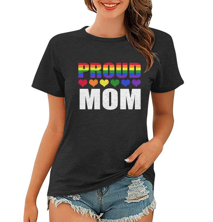 Proud Mom Lgbtmeaningful Giftq Gay Pride Ally Lgbt Parent Rainbow Heart Gift Women T-shirt