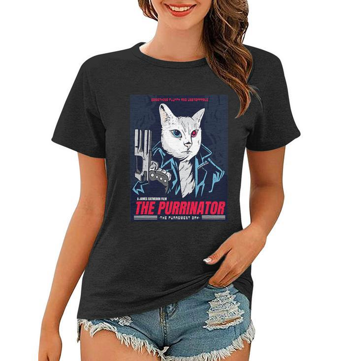 Purrinator Badass Cat Purrgment Day Funny Cat Movie Lovers Women T-shirt