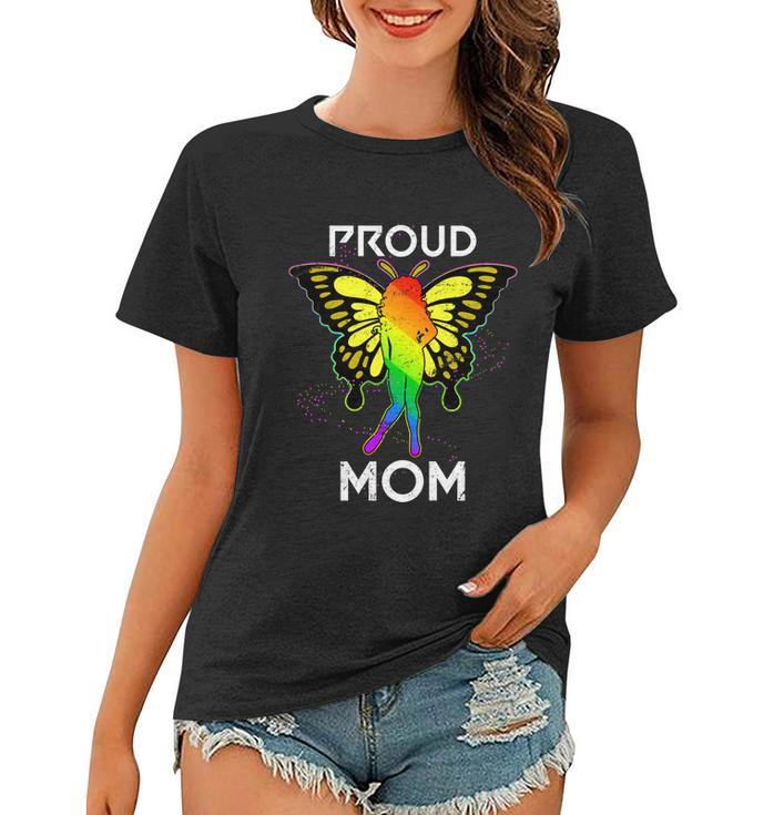 Rainbow Butterfly Proud Lesbian Mom Mothers Day Gift Lgbt Cool Gift Women T-shirt