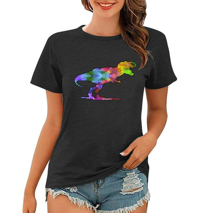 Rainbow Colorful Trex Dinosaur Tshirt Women T-shirt