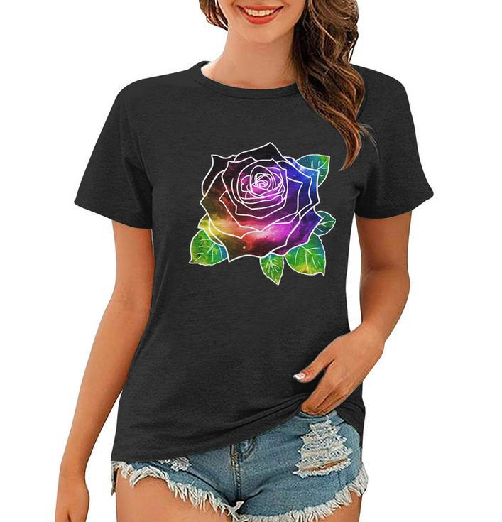Rainbow Galaxy Floral Rose Women T-shirt