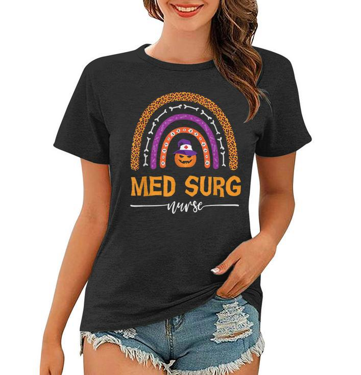 Rainbow Leopard Halloween Med Surg Nurse Jackolantern  Women T-shirt