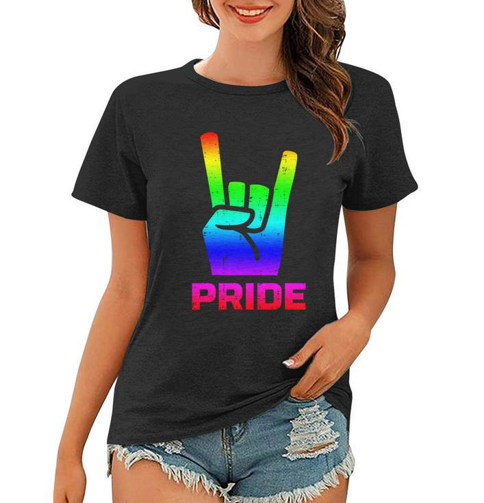 Rainbow Rock Hand Sign Pride Punk Gay Flag Lgbtq Men Women Gift Women T-shirt