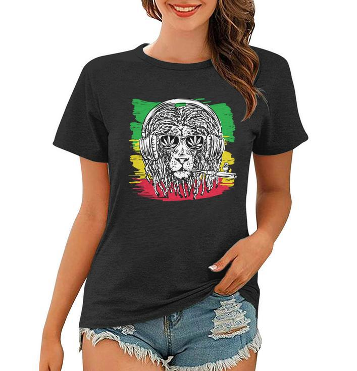Rasta Lion With Glasses Smoking A Joint Women T-shirt