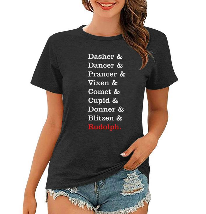 Reindeer Names Funny Christmas List Rudolph Tshirt Women T-shirt