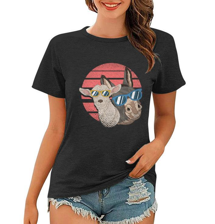 Retro Farm Animal Lover Cool Goat Sunglasses Donkey Farm Meaningful Gift Women T-shirt