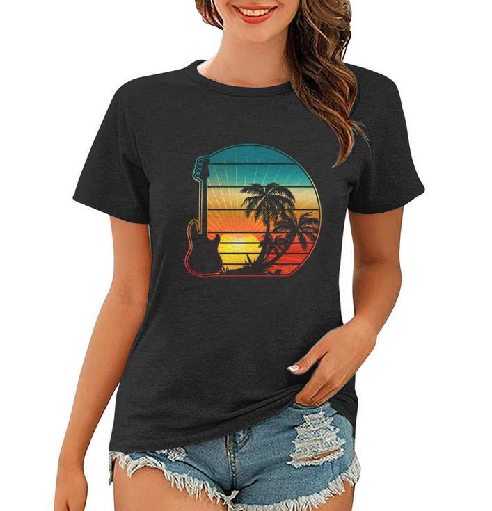Retro Vintage Guitar Sunset Sunrise Island Women T-shirt