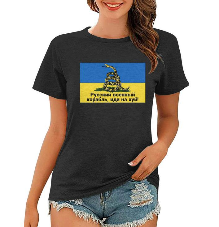 Russian Warship Go Fuck Yourself Shirt Snake Ukrainian Flag Tshirt Women T-shirt