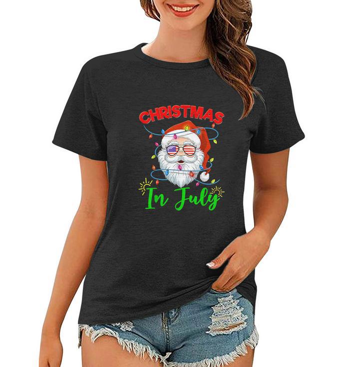 Santa Hat Sunglasses Usa Flag Christmas In July Women T-shirt