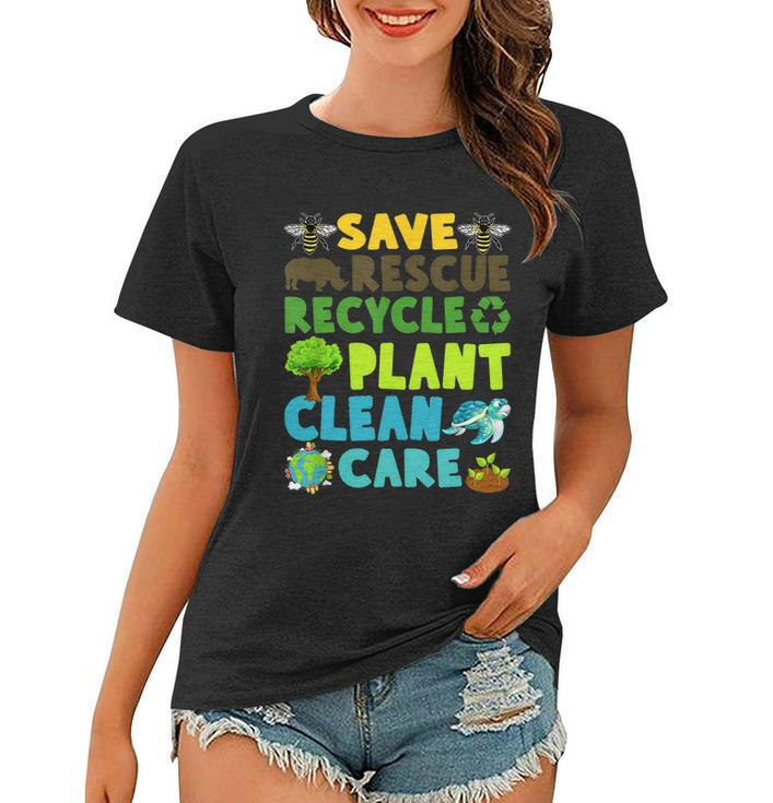 Save Bees Rescue Animals Recycle Plastic Earth Day Planet Funny Gift Women T-shirt