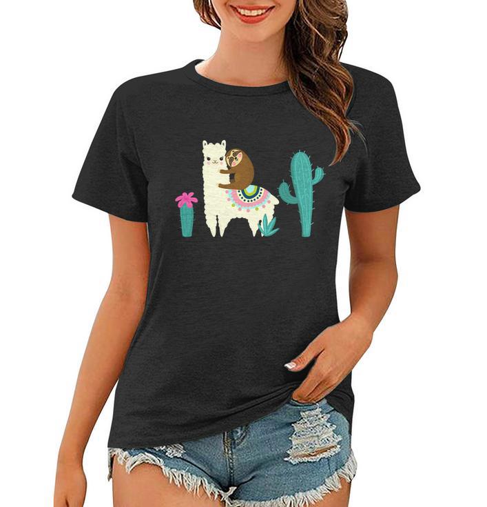 Sloth Riding Llama Funny Cactus Tshirt Women T-shirt