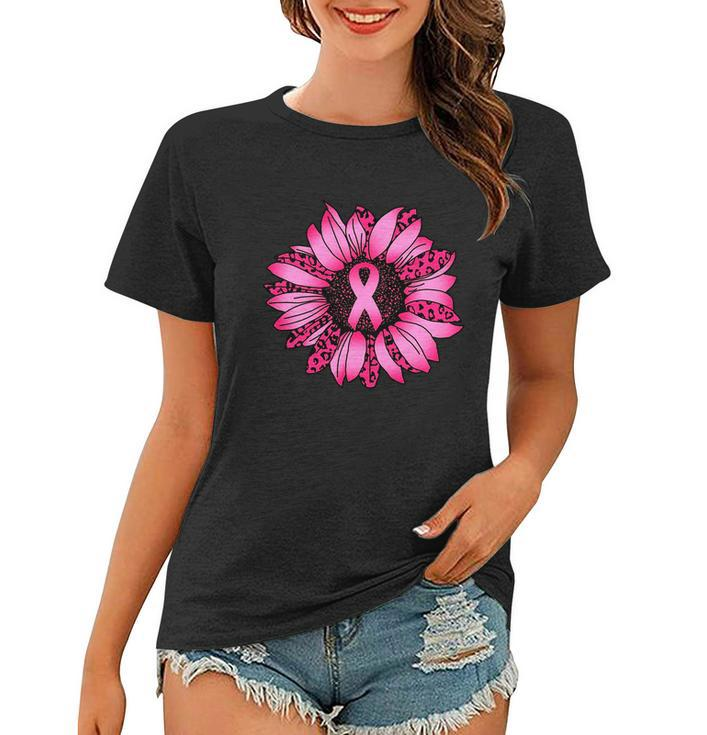 Sunflower Pink Ribbon Breast Cancer Awareness Tshirt Women T-shirt