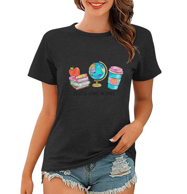 Teach Love Inspire Globe Graphic Plus Size Shirt For Teacher Male Female Women T-shirt