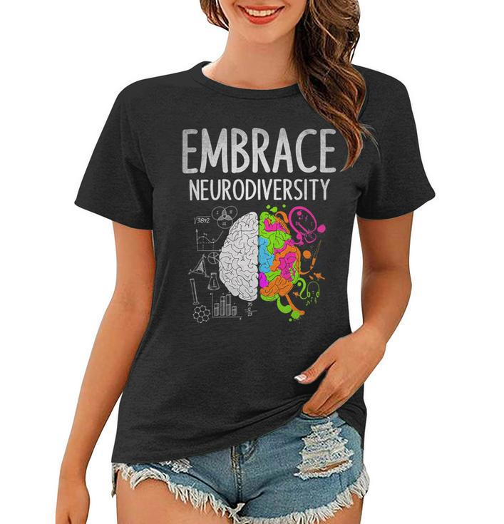 Teacher April Autism Awareness Embrace Neurodiversity Brain Women T-shirt