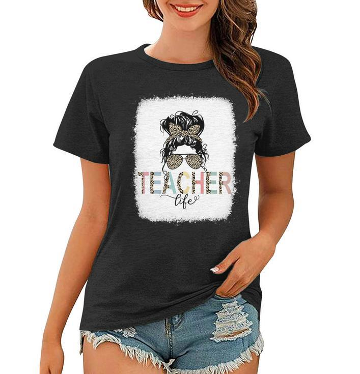 Teacher Life Bleached Shirt Teacher Life Royal Messy Bun Women T-shirt