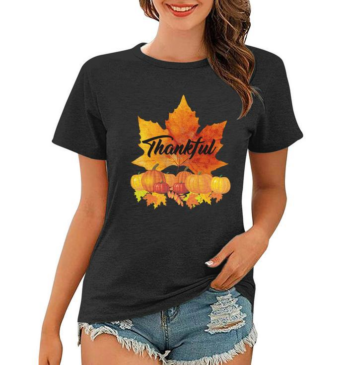 Thankful Autumn Leaves Thanksgiving Fall Tshirt Women T-shirt