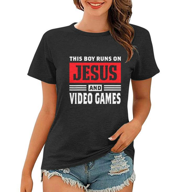 This Boy Runs On Jesus And Video Games Christian Women T-shirt