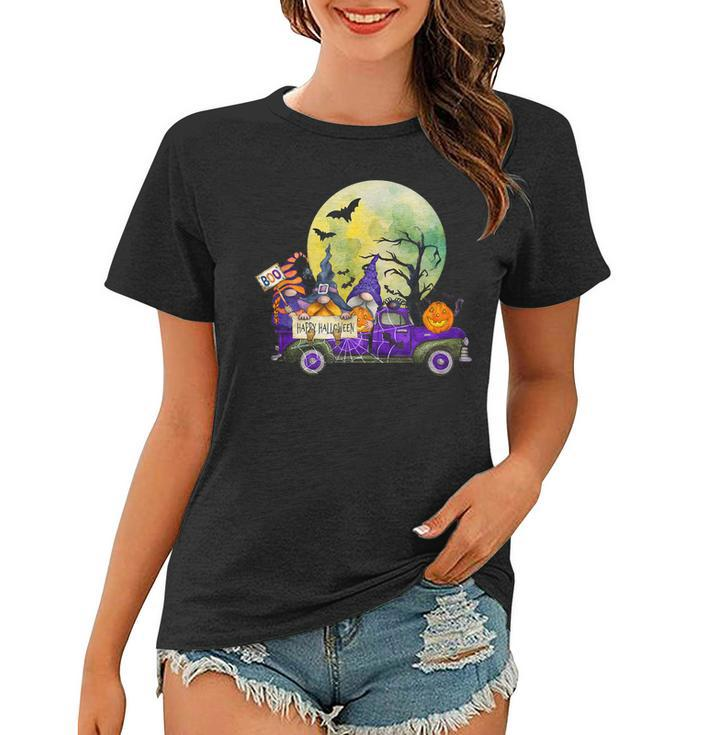 Truck With Cute Gnomes And Pumpkins In Halloween  Women T-shirt