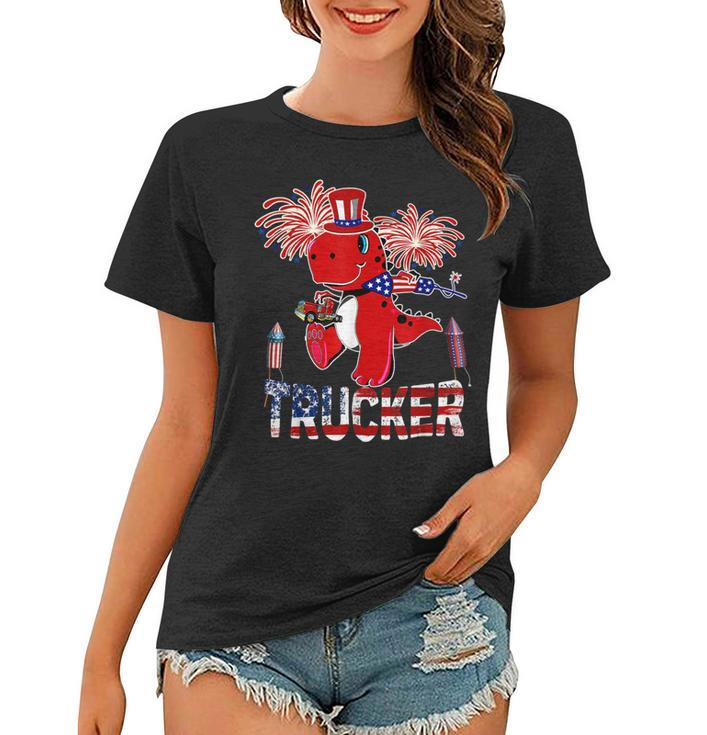 Trucker Trucker American Flag Funny Trex Fireworks 4Th Of July Women T-shirt