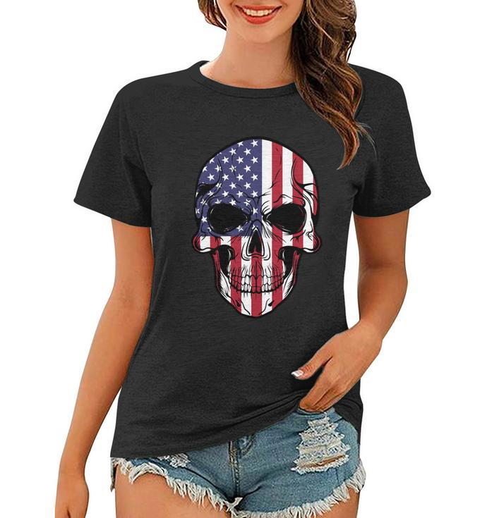 Us American Flag Patriotic Skull Gift Women T-shirt