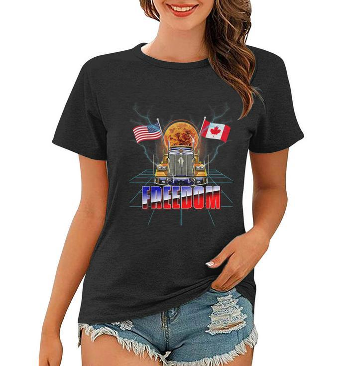 Usa American And Canada Flag Freedom Convoy 2022 Trucker Tshirt Women T-shirt