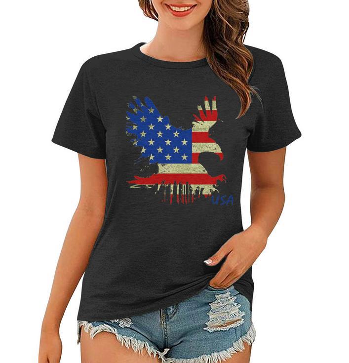 Usa Bald Eagle Flag Drip 4Th Of July Women T-shirt