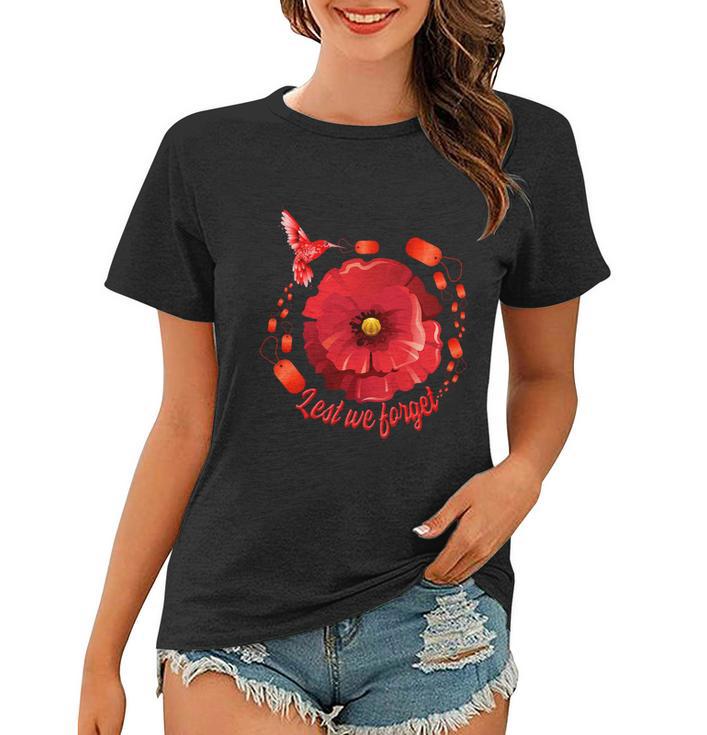 Veterans Day Lest We Forget Red Poppy Flower Usa Memorial Cool Gift Women T-shirt