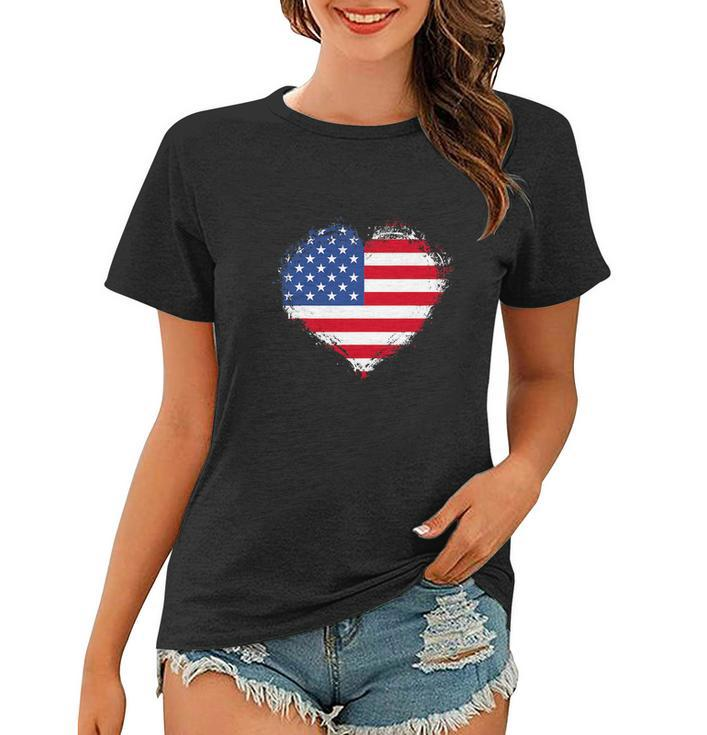 Vintage 4Th Of July Fourth Usa Patriotic Heart Women T-shirt