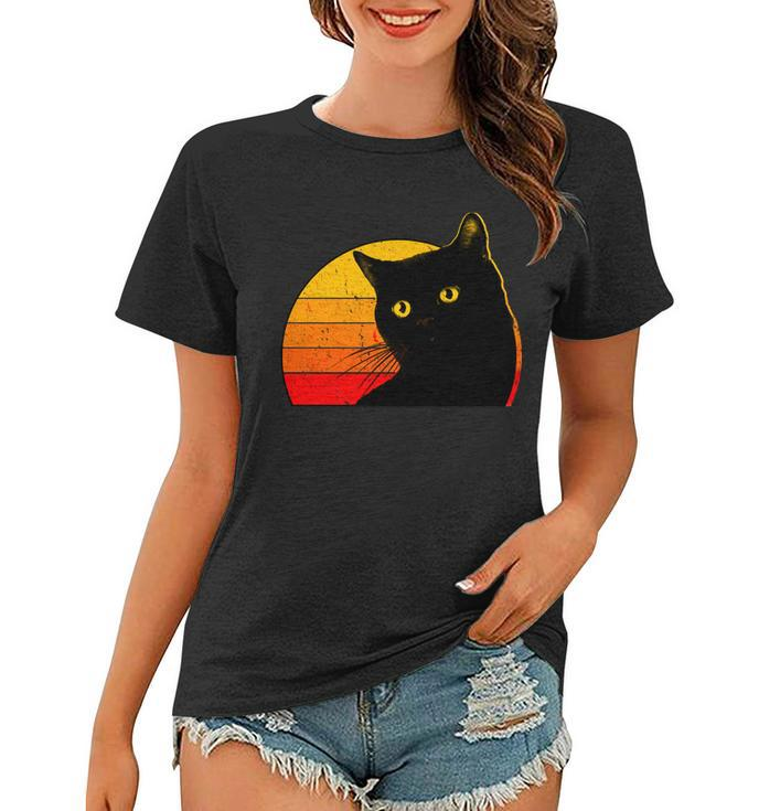 Vintage 80S Style Black Cat Retro Sun Women T-shirt
