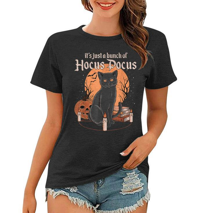 Vintage Halloween Black Cat Its Just A Bunch Of Hocus Pocus Women T-shirt
