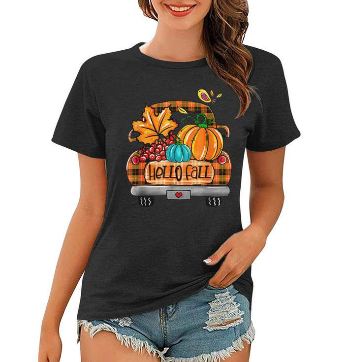 Vintage Hello Fall Pumpkin Truck Fall Truck Fall Vibes  Women T-shirt