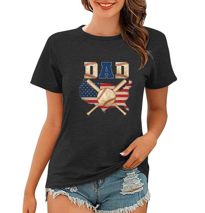 Vintage Proud Baseball Dad Cool 4Th Of July American Flag Women T-shirt