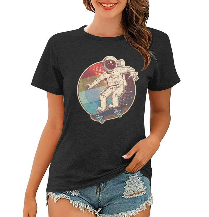 Vintage Retro Skateboarding Astronaut Women T-shirt